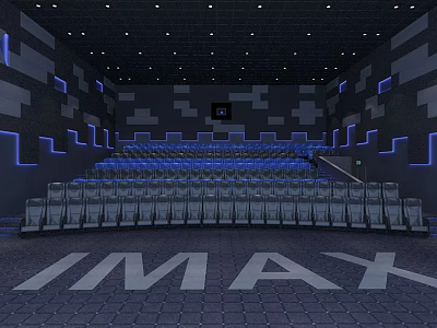 Modern Cinema Interior With IMAX Logo Blue Lighting And Comfortable Seats 3d model