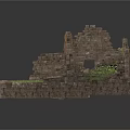 Modern Scene Featuring Ancient Stone Ruins With Broken Walls And Green Plants