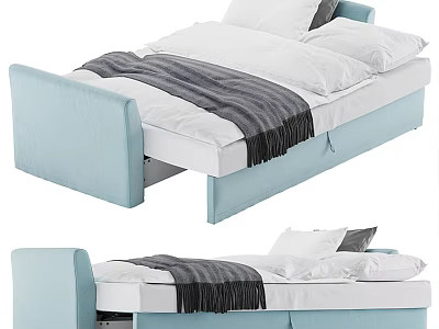 Light Blue Storage Bed With White Pillows And Gray Blanket Design 3d model