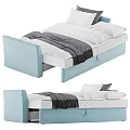 Light Blue Storage Bed With White Pillows And Gray Blanket Design 3d model