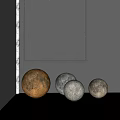 Moon Shaped Illuminated Floor Lamp In Modern Room With Stone Wall And Wooden Floor