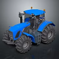 Blue Agricultural Tractor With Large Tires Cab And Orange Warning Lights