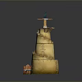 Scenic Earth Toned Multi Tiered Tower With Blue Flame Staircase And Small Door