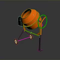 Orange Concrete Mixer With Metal Stand Black Wheels On Dark Background