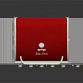 Red Outdoor Grill With Stainless Steel Countertop Cabinet And Rolling Wheels
