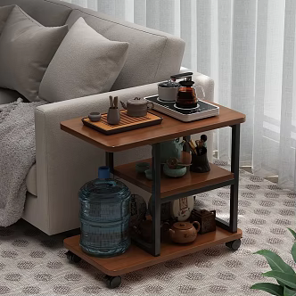 Tea Table Tea Set Mineral Water Sofa Carpet Potted Scarf 3d model
