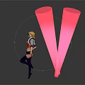 Blonde Female Character And Mythical Creature Standing On Glowing White Platform With Pink Light Beams Red Top Black Boots