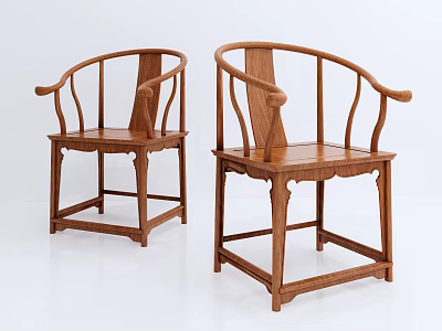 Traditional Chinese Style Wooden Leisure Chairs With Curved Armrests And Square Base 3d model