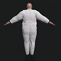 A Bald Man In White Suit With Red Tie Standing With Outstretched Arms