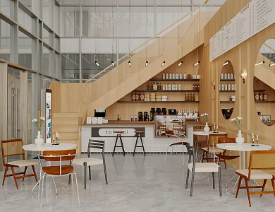 Log Wind Cafe Milk Tea Shop Coffee Table and Chair Coffee Shop Console Coffee Shop Workbench Cashier Front Desk Milk Tea Shop Dining Area Coffee Bean Coffee Machine 3d model
