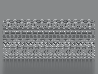 Various Decorative Metal Chain Patterns With Geometric Designs And Arranged Samples 3d model