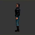 Muscular Action Figure With Open Chest Black Leather Jacket Blue Pants Sunglasses And Black Shoes