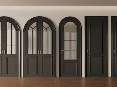 Black Interior Doors Arched Panel Glass And Solid Designs With Wooden Floor 3d model