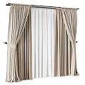 Beige Curtains With Sheer Panels And Tiebacks For Modern Room Decoration