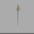 Medieval Decorative Sword 3D Model Featuring Ornate Golden Hilt Green Grip And Silver Blade