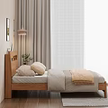 Wooden Double Bed with Headboard Nightstands Cozy Bedding and Window Curtains in Modern Bedroom