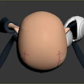 Cartoon Style 3D Character Standing With Bald Head Teal Shirt Yellow Accents And Mechanical Arm