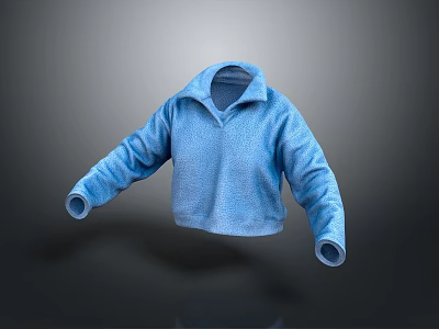 Blue Fleece Sweater With Collar And Loose Sleeves For Casual Outfit 3d model
