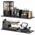 Commercial Equipment Setup Featuring Beverage Cooler Coffee Machine Display Case and Cash Register