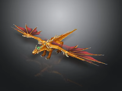 3D Rendered Mythical Dragon Character With Golden Red Wings Green Eyes And Flying Pose 3d model