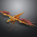 3D Rendered Mythical Dragon Character With Golden Red Wings Green Eyes And Flying Pose