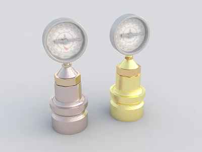 Industrial Equipment Pressure Gauges with Silver and Gold Multi Layered Bases 3d model