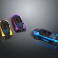 Yellow Purple And Blue Convertible Sports Cars With Modern Design On Gray Background