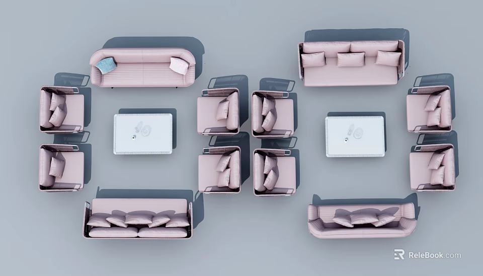 Modern Soft Pink Sofa And Coffee Table Set With Multiple Styles And Square Tables 3d model 