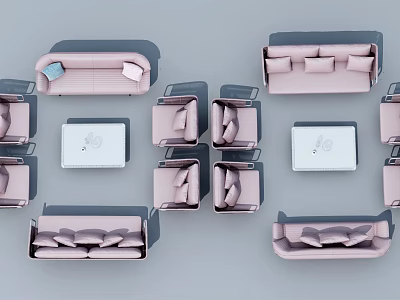 Modern Soft Pink Sofa And Coffee Table Set With Multiple Styles And Square Tables 3d model