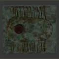 Ancient Square Bronze Artifact Featuring Green Patina And Central Circular Hole