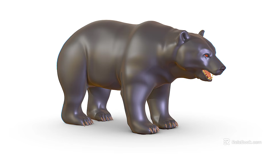 Black Bear Stuffed Doll With Red Eyes Standing On White Background 3d model 