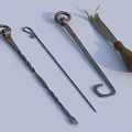 Vintage Metal Hardware Tools Collection with Wooden Handle and Various Functional Shapes