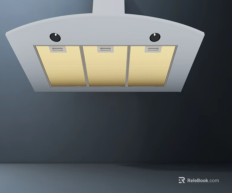Modern White Kitchen Range Hood With Three Yellow Panels And Black Circular Top Components 3d model 