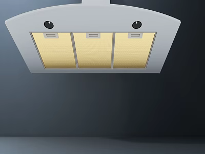 Modern White Kitchen Range Hood With Three Yellow Panels And Black Circular Top Components 3d model