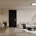Modern Minimalist Living Dining Room Interior With Brown Sofa Dining Table And Natural Light