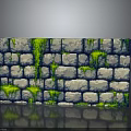 Natural Stone Wall Surface With Green Moss Covered Bricks And Reflection 3d model
