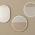 Three Round and Oval Mirrors with White Black Frames Mounted on Beige Wall 3d model