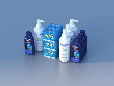 Assorted Household Cleaning Products With Liquid Soap Bottles And Boxed Detergent 3d model
