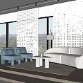 Office lounge area sofa coffee table single person sofa modeling wall 3d model