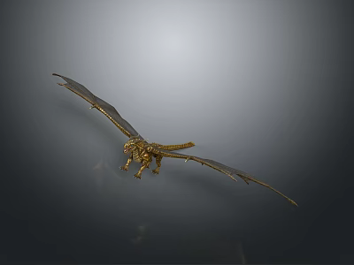 Golden Dragon Flying with Extended Wings Against Gray Gradient Background Detailed Mythical Creature Design 3d model
