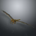 Golden Dragon Flying with Extended Wings Against Gray Gradient Background Detailed Mythical Creature Design