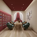 Cyberpunk Style Meeting Room With Luminous Purple Blue Lines White Sofas And Black Table