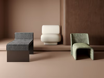 Modern Single Sofa in Gray White and Light Green with Minimalist Brown Background 3d model