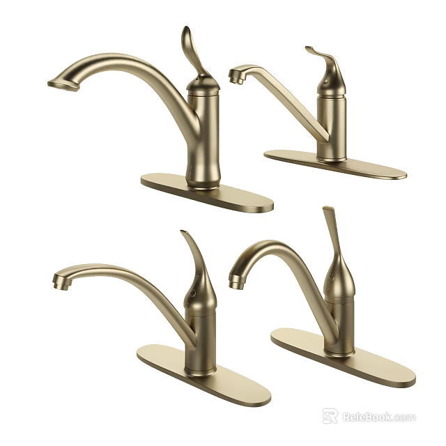 Modern Brushed Brass Faucets With Various Stylish Designs For Kitchen And Bathroom 3d model 