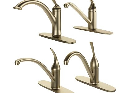 Modern Brushed Brass Faucets With Various Stylish Designs For Kitchen And Bathroom 3d model