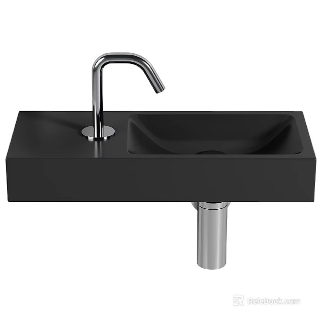 Sleek Black Modern Washbasin With Silver Faucet And Pedestal Design 3d model 