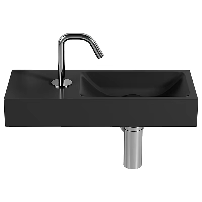 Sleek Black Modern Washbasin With Silver Faucet And Pedestal Design 3d model