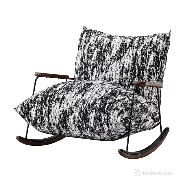 Stylish Single Sofa Rocking Design With Black White Fabric Pattern And Wooden Arms 3d model 