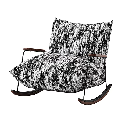 Stylish Single Sofa Rocking Design With Black White Fabric Pattern And Wooden Arms 3d model