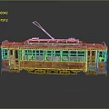 Rusty Vintage Tram Model With Yellow Exterior Windows And Roof Antenna On Dark Background